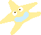 Yellow star-shaped character with white eyes, brown pupils, and light blue mouth on gray background.