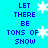 Blue text on cyan background reads "LET THERE BE TONS OF SNOW" with white snowflakes scattered across the image.