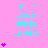 A pink background displays repeated cyan text "Im In Love With Lewis" with varying purple heart counts on the left and right sides.