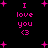 Pixelated pink text and symbols on black background with repeated 'I love you <3' phrases and scattered plus signs.