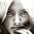 Static grayscale pixel art of a person's face with visible dithering and anti-aliasing, cropped to show eyes, nose, mouth, and partial hair against a white background.