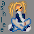 Pixel art icon of a blonde character with sunglasses, wearing blue and white clothing, seated against gray background with vertical text.