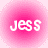 Pixelated pink circular icon with white text 'Jess' on a gradient background, showing subtle animation changes between frames.