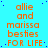 A static image with a bright cyan background displays repeated orange text reading "allie and marissa besties FOR LIFE" in four of four, each containing the same phrase