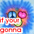 Blue fuzzy creature with peace sign and heart eyes, smiling face, red text overlays reading "if your gonna be two faced well make them pretty".