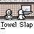 Animated contact sheet showing 9 frames of a pixel art animation featuring stick figures and towel slapping actions with repeated text "Towel Slap" below each frame.