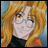 Pixelated anime-style character with long orange hair and glasses, wearing a black top with orange shoulder accents, next to text reading "Anime IM" and "com" on a black background.