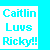 Pixelated cyan text on white background reads 'Caitlin Luvs Ricky!!' with solid cyan border.
