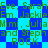 Pixelated text repeats names and 'ROCK' on a blue star-patterned background with green lettering.