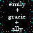 Pixelated text elements arranged in a pattern on a black background with cyan dots, displaying names and plus signs in a repeating sequence