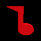 Red musical note icons in various 3D orientations on a black background, displayed as an animation sequence.
