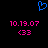 Blue pixelated heart symbol above two identical pink digital time displays showing 10.19.07 and <33 on black background.