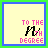 25 square icons with yellow backgrounds, blue borders, and green outer frames. Each icon contains pink text 'TO THE NTH DEGREE' and a black stylized 'N'. The top-left corner shows varying text: 'H', 'HO', or 'MORN' in some icons