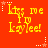 Red background with yellow pixelated text reading 'kiss me I'm kaylee!' repeated in a pattern, surrounded by white and red star-shaped pixel clusters