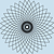 A static pixelated image with a central black and white circular pattern surrounded by a radial gradient of light gray and white pixels on a pale blue background.