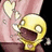 Pixelated yellow cartoon character with wide eyes and open mouth, pink background with white hearts, pink text on black background reading 'corn<3 9/12/07'.
