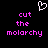 Pixelated icon with pink text reading 'cut the molarchy' on both sides of a white heart symbol against black background.