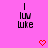Pixelated text 'I luv luke' repeated three times on a pink background with red heart symbols, one heart per