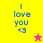 Yellow and orange background split into four quadrants with blue text reading "I love you <3" in each quadrant, two pink stars visible.