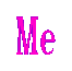 Six instances of the text 'Me' in bright pink pixelated font displayed on a light gray background, arranged in two