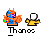 Pixel art animation of a blue-and-orange character holding a yellow object, interacting with white and yellow shapes against gray background.