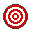 Nine pixelated circular icons arranged in a on gray background; most are red-and-white target patterns with one yellow variant and visible cursor interactions