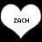 Two white heart shapes on black background with 'ZACH' text inside each heart, rendered in pixelated font.