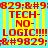Red text on yellow and cyan striped background with repeated "TECH-NO-LOGIC!!!" and "829;" sequences in pixelated style.