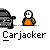Animated contact sheet of 14 pixel-art frames showing a carjacking scenario with two characters and a gray sedan, featuring speech bubbles and sequential actions.