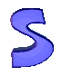 Animated sequence of a blue 3D letter S transforming into smaller fragmented shapes against a gray background.