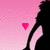 Silhouette of a figure against pink gradient background with shifting heart symbols.