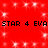 Red background with white sparkles and repeated black text "STAR 4 EVA" in two horizontal bands.