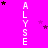 Vertical text repeats 'ALYSE' on a bright pink background with scattered black and purple stars.