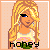 Pixel art of a blonde woman with blue eyes wearing a white tank top and earrings, standing against a light orange dotted background with the word 'HONEY' at the bottom.