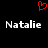 Red pixelated heart symbol above two identical white text instances of 'Natalie' on black background.