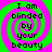 Four identical spiral patterns with alternating green and pink colors, each containing the text "I am blinded by your beauty" in black pixelated font.