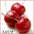 Six cherry clusters with varying positions and slight blur, each labeled 'JUICY' at the bottom left.