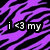 Purple and black tiger-stripe patterned background with white text reading "i <3 my crazy friends(:" on a gray rectangular overlay.