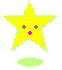 Yellow star-shaped character with gray eyes and red mouth, positioned above light green oval shape on gray background.