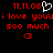 Red pixelated text on black background reads 'i love youu i love youu 500 much <3' with a white heart icon above the date '11.11.08'