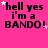 A bright pink background displays repeated text 'hell yes i'm a BANDO!' with scattered white stars, some of which change position across frames.