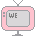 Pixelated pink television icons with gray screens display text fragments and empty states against a light gray background.