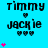 Pixelated text 'timmy' and 'jackie' with heart symbols on cyan background, featuring pink star-like animations in vertical