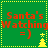 Green background with red text "Santa's Watching =)" and yellow Christmas tree symbols in four quadrants, some trees have stars on top.