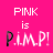 A 4-frame animated contact sheet showing a pink background with white text "PINK is PIMP!" where the letter 'i' in "PIMP!" alternates between black and white across frames.