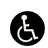 Four circular black icons with white wheelchair symbols in different orientations, each icon showing a distinct pose of the figure.