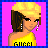 Pixel art contact sheet showing three distinct frames of an animated buddy icon with a cartoon character, athletic text, and fashion items on pink background.