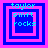 Four pixelated square display cyan text 'taylor swift rocks' over layered blue and pink borders, with varying border thicknesses across the