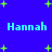 Blue background with green plus-shaped stars and repeated light blue text 'Hannah' in pixelated font.
