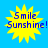 Yellow starburst shape with blue text "Smile Sunshine!" on solid light blue background, four identical instances arranged in a